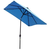 Outsunny 6' x 10' Patio Umbrella with 22 LED Solar Lights and Tilt, Rectangular Outdoor Table Umbrella with Crank, Light Blue(m-2)