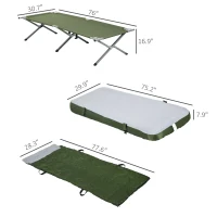 Outsunny Camping Cot Set, Portable Outdoor Folding Bed with Mattress, Sleeping Bag, Pillow, for Travel, Beach, Comfort(m-2)