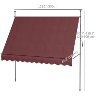 Outsunny 10' x 4' Manual Retractable Awning, Non-Screw Freestanding Patio Awning, UV Resistant, for Window or Door, Wine Red(m-3)