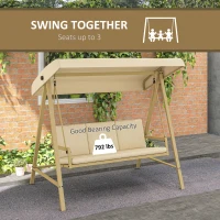 Outsunny 3-Person Patio Swing Chair, Outdoor Porch Swing with Adjustable Canopy, Removable Cushions for Garden, Backyard, Beige(m-7)
