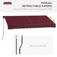 Outsunny 10' x 8' Retractable Awning, 280gsm UV Resistant Sunshade Shelter, for Deck, Balcony, Yard, Wine Red(m-4)