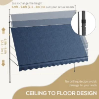 Outsunny 11.5' x 4' Manual Retractable Awning, Non-Screw Freestanding Patio Awning, UV Resistant, for Window or Door, Blue(m-4)