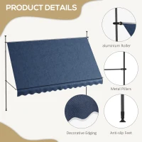 Outsunny 11.5' x 4' Manual Retractable Awning, Non-Screw Freestanding Patio Awning, UV Resistant, for Window or Door, Blue(m-7)