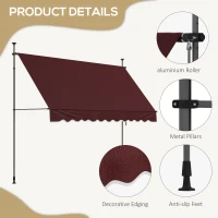 Outsunny 10' x 3' Manual Retractable Awning, Non-Screw Freestanding Patio Awning, UV Resistant, for Window or Door, Wine Red(m-7)