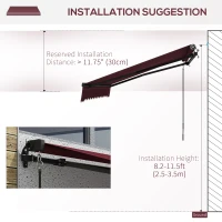 Outsunny 10' x 8' Retractable Awning, 280gsm UV Resistant Sunshade Shelter, for Deck, Balcony, Yard, Wine Red(m-7)