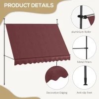 Outsunny 10' x 4' Manual Retractable Awning, Non-Screw Freestanding Patio Awning, UV Resistant, for Window or Door, Wine Red(m-7)