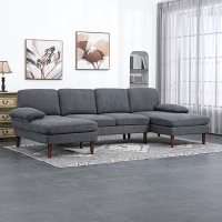 HOMCOM U Shape Couch with Double Chaise Lounge, Modern 4 Seater Sofa with Wooden Legs, Fabric Sofa for Living Room, Dark Grey