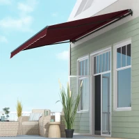 Outsunny 15' x 10' Retractable Awning, 280gsm UV Resistant Sunshade Shelter, for Deck, Balcony, Yard, Wine Red(m-10)