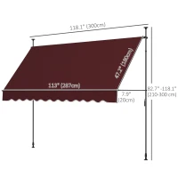 Outsunny 10' x 3' Manual Retractable Awning, Non-Screw Freestanding Patio Awning, UV Resistant, for Window or Door, Wine Red(m-3)