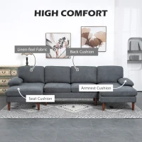 HOMCOM U Shape Couch with Double Chaise Lounge, Modern 4 Seater Sofa with Wooden Legs, Fabric Sofa for Living Room, Dark Grey(m-5)