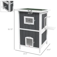 PawHut Outside Cat House Wooden Feral Cat House w/ Weatherproof Roof, Removable Floor, Escape Doors, for 1-2 Cats, Gray(m-3)