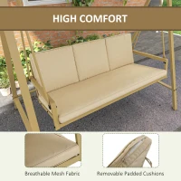 Outsunny 3-Person Patio Swing Chair, Outdoor Porch Swing with Adjustable Canopy, Removable Cushions for Garden, Backyard, Beige(m-5)