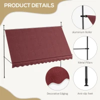 Outsunny 11.5' x 4' Manual Retractable Awning, Non-Screw Freestanding Patio Awning, UV Resistant, for Window or Door, Wine Red(m-7)