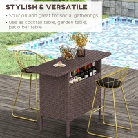 Outsunny Bar Height Outdoor Rattan Table, Patio Wicker Bar Table with 2 Storage Shelves, 55.1" x 18.5" x 37", Brown(m-4)