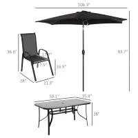 Outsunny 8 Pieces Patio Furniture Set with 9Ft Patio Umbrella, Outdoor Dining Table and Chairs, Black(m-3)