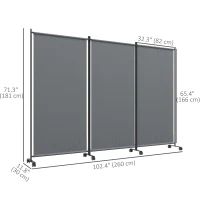 Outsunny Folding Room Divider with Castor Wheels, Rolling Privacy Screen for Patio Backyard Pool Hot Tub, 6ft Tall(m-3)