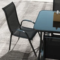 Outsunny 8 Pieces Patio Furniture Set with 9Ft Patio Umbrella, Outdoor Dining Table and Chairs, Black(m-8)
