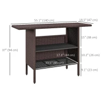 Outsunny Bar Height Outdoor Rattan Table, Patio Wicker Bar Table with 2 Storage Shelves, 55.1" x 18.5" x 37", Brown(m-3)