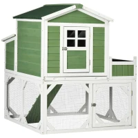 PawHut 42" Wooden Chicken Coop with Garden Space, Run Cage for 2-4 Chickens, Green(m-2)