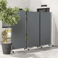 Outsunny Folding Room Divider with Castor Wheels, Rolling Privacy Screen for Patio Backyard Pool Hot Tub, 6ft Tall(m-1)
