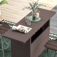 Outsunny Bar Height Outdoor Rattan Table, Patio Wicker Bar Table with 2 Storage Shelves, 55.1" x 18.5" x 37", Brown(m-9)
