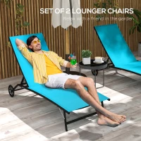 Outsunny 2 Piece Outdoor Chaise Lounge Chairs with Wheels, 5 Level Adjustable Backrest for Patio, Beach, Yard, Pool, Blue(m-4)