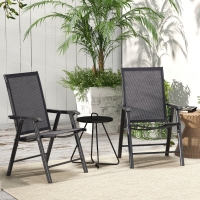 Outsunny 2-Piece Folding Chair Set for Relaxing on Patio Balcony Garden, Comfortable Outdoor Furniture with Armrests, Dark Grey