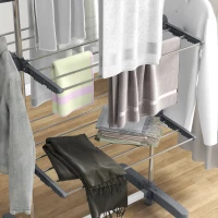 HOMCOM 3-Tier Foldable Clothes Drying Rack, Stainless Steel Laundry Rack with 2 Side Wings and 6 Castors, Collapsible Adjustable Clothes Airer for Indoor Outdoor, Grey(m-10)