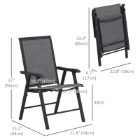 Outsunny 2-Piece Folding Chair Set for Relaxing on Patio Balcony Garden, Comfortable Outdoor Furniture with Armrests, Dark Grey(m-3)