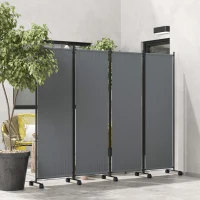 Outsunny Folding Room Divider with Castor Wheels, Rolling Privacy Screen for Patio Backyard Pool Hot Tub, 5.6ft Tall(m-1)