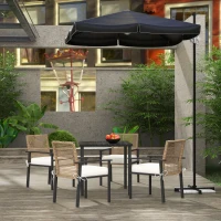 Outsunny 5 Pieces Outdoor Dining Set for 4, Wicker Rattan Patio Furniture Set, Patio Table and Chairs Set with Cushions, Square Metal Table Top, Conversation Set for Garden, Backyard, Deck, Beige(m-2)