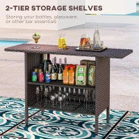 Outsunny Bar Height Outdoor Rattan Table, Patio Wicker Bar Table with 2 Storage Shelves, 55.1" x 18.5" x 37", Brown(m-5)