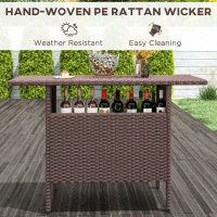 Outsunny Bar Height Outdoor Rattan Table, Patio Wicker Bar Table with 2 Storage Shelves, 55.1" x 18.5" x 37", Brown(m-6)