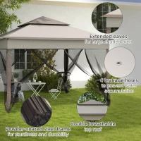 Outsunny 11' x 11' Pop Up Canopy 2-Tier Soft Top Shelter Event Tent w/ Netting Carry Bag for Patio Backyard Garden, Grey(m-7)