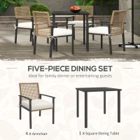 Outsunny 5 Pieces Outdoor Dining Set for 4, Wicker Rattan Patio Furniture Set, Patio Table and Chairs Set with Cushions, Square Metal Table Top, Conversation Set for Garden, Backyard, Deck, Beige(m-5)