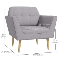 HOMCOM Upholstered Armchair, Modern Accent Chair with Tufted Pattern, Rubber Wood Legs for Living Room, Bedroom, Grey(m-3)