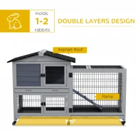 PawHut Outdoor Rabbit Hutch with Wheels, Spacious Run, 3 Removable Trays, Ramp, Mobile Wooden Pet House for Bunnies(m-3)