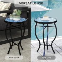 Outsunny Round Outdoor Table, Patio Bistro Coffee Table with Mosaic Top and Steel Frame for Garden(m-5)