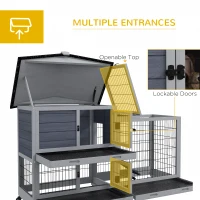 PawHut Outdoor Rabbit Hutch with Wheels, Spacious Run, 3 Removable Trays, Ramp, Mobile Wooden Pet House for Bunnies(m-4)