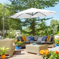 Outsunny 9.6' Cantilever Patio Umbrella Outdoor Hanging Offset Umbrella, Cross Base, 360° Rotation Aluminum Poles, White(m-1)