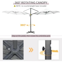 Outsunny 9.6' Cantilever Patio Umbrella Outdoor Hanging Offset Umbrella, Cross Base, 360° Rotation Aluminum Poles, White(m-4)