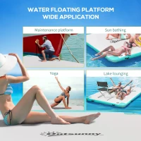 Outsunny 10' x 7' Water Floating Dock, Rafting Inflatable Island with Air Pump and Backpack for Pool, Beach, Ocean, Blue & Green(m-7)