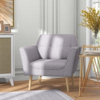 HOMCOM Upholstered Armchair, Modern Accent Chair with Tufted Pattern, Rubber Wood Legs for Living Room, Bedroom, Grey