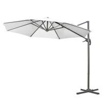 Outsunny 9.6' Cantilever Patio Umbrella Outdoor Hanging Offset Umbrella, Cross Base, 360° Rotation Aluminum Poles, White(m-2)