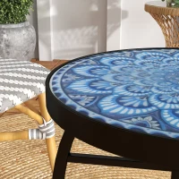Outsunny Round Outdoor Table, Patio Bistro Coffee Table with Mosaic Top and Steel Frame for Garden(m-7)