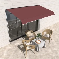 Outsunny 10x5ft Patio Sun Shade Canopy Manual Retractable Awning with 5.6-9.2ft Support Pole for Window, Door, Porch, Wine Red(m-1)