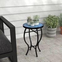 Outsunny Round Outdoor Table, Patio Bistro Coffee Table with Mosaic Top and Steel Frame for Garden(m-1)