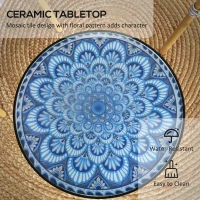 Outsunny Round Outdoor Table, Patio Bistro Coffee Table with Mosaic Top and Steel Frame for Garden(m-4)