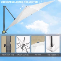 Outsunny 9.6' Cantilever Patio Umbrella Outdoor Hanging Offset Umbrella, Cross Base, 360° Rotation Aluminum Poles, White(m-7)