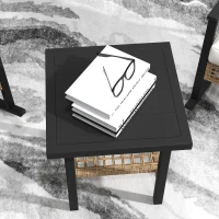 Outsunny 3 Pieces Bistro Set, Patio Wicker Furniture Set with Button Tufted Cushions, Rattan Rocking Chairs, Coffee Table, White(m-8)